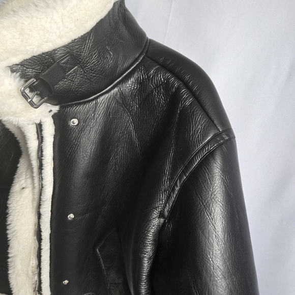 Unbranded Black Faux Sherling Aviator Jacket Size 12 - Picture 4 of 9